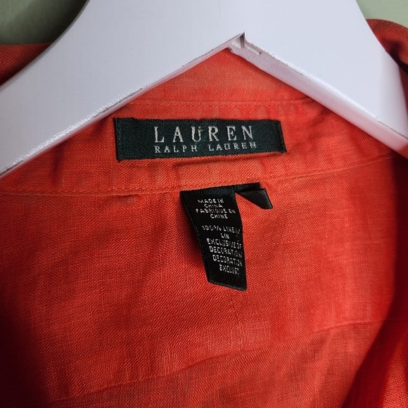 LRL Ralph Lauren Linen Button Up Shirt Orange 3/4 Sleeve Lightweight Summer XL - Picture 8 of 8
